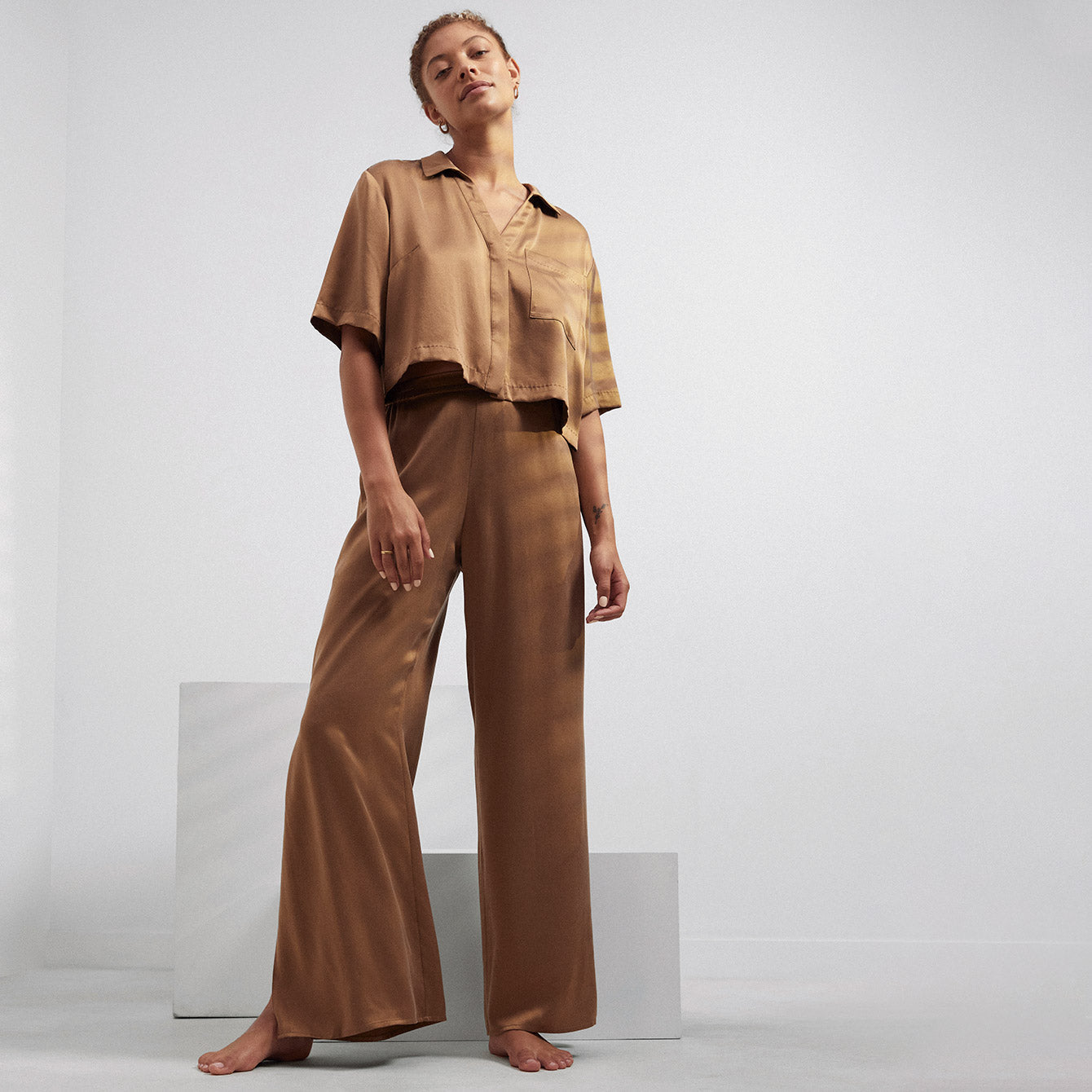 Lunya Washable Silk High Rise Pant Set - #Lush Caramel