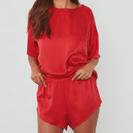 Washable Silk Tee Set - #Bold Red