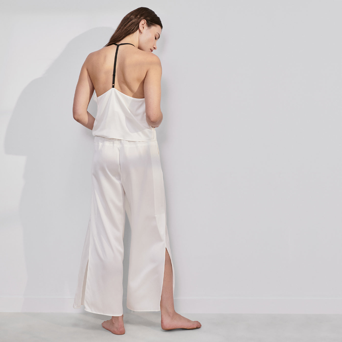 Lunya Sleepwear Washable Silk Cami Pant Set - #Tranquil White/Immersed Black