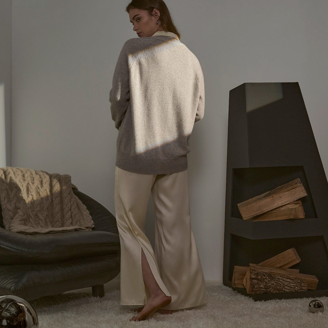 Lunya Pajamas Cashmere Button Front Cardigan - #Ceres Tan Marl