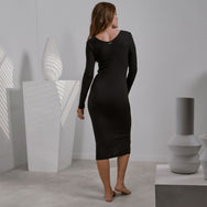 Lunya Soft Modal Rib Snap Front Long Sleeve Dress - #Immersed Black