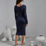 Lunya Soft Modal Rib Snap Front Long Sleeve Dress - #Deep Blue