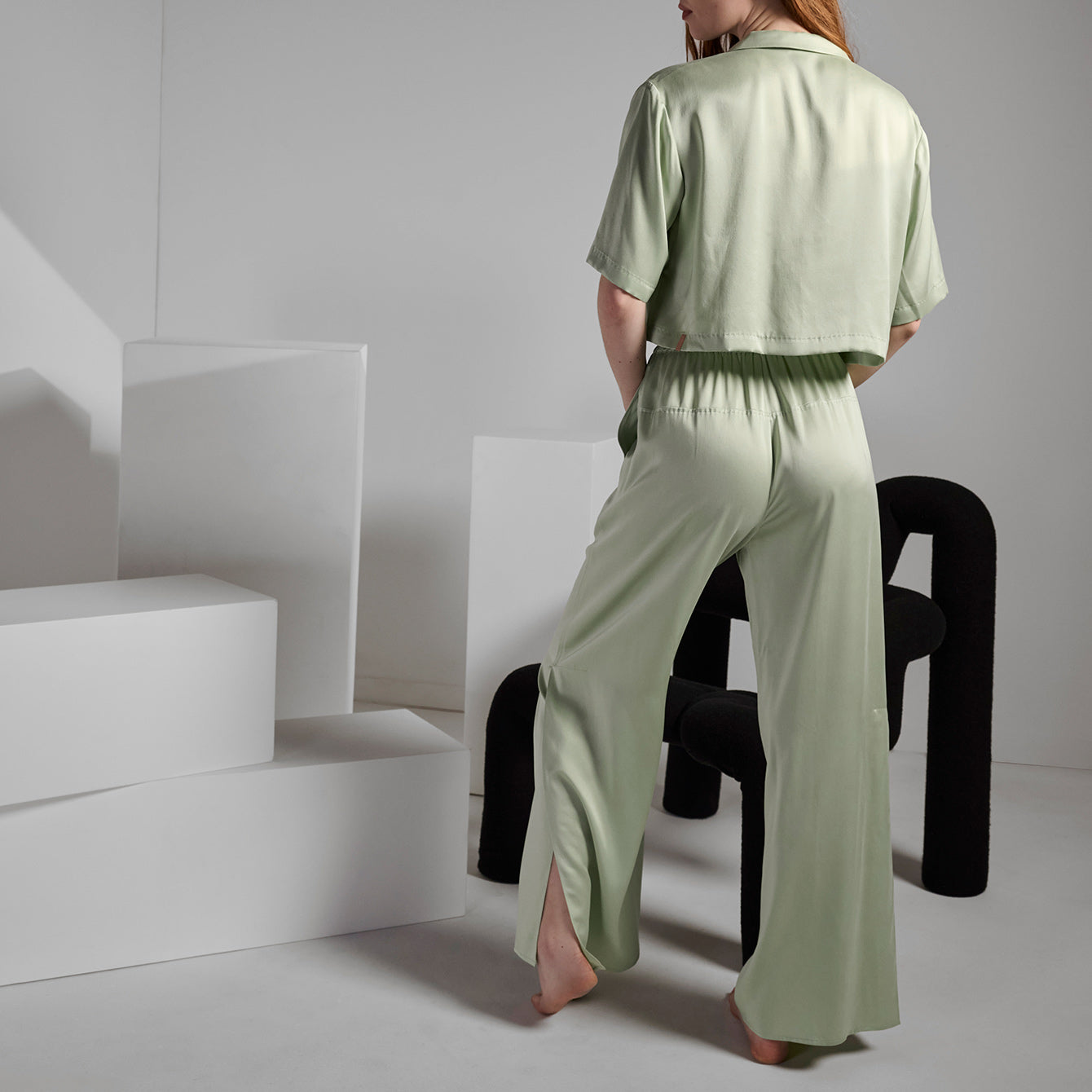 Lunya Washable Silk High Rise Pant Set - #Ethereal Green