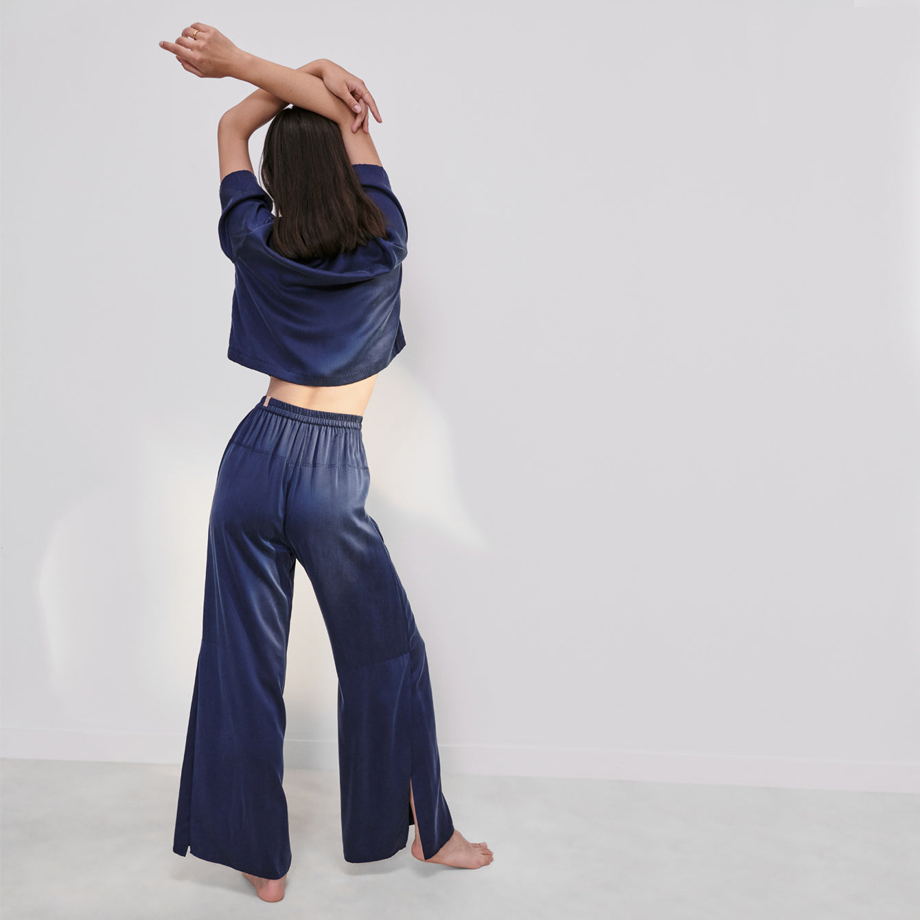 Lunya Washable Silk High Rise Pant Set - #Deep Blue