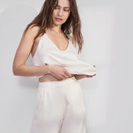 Lunya Sleepwear Washable Silk Cami Pant Set - #Tranquil White/Immersed Black