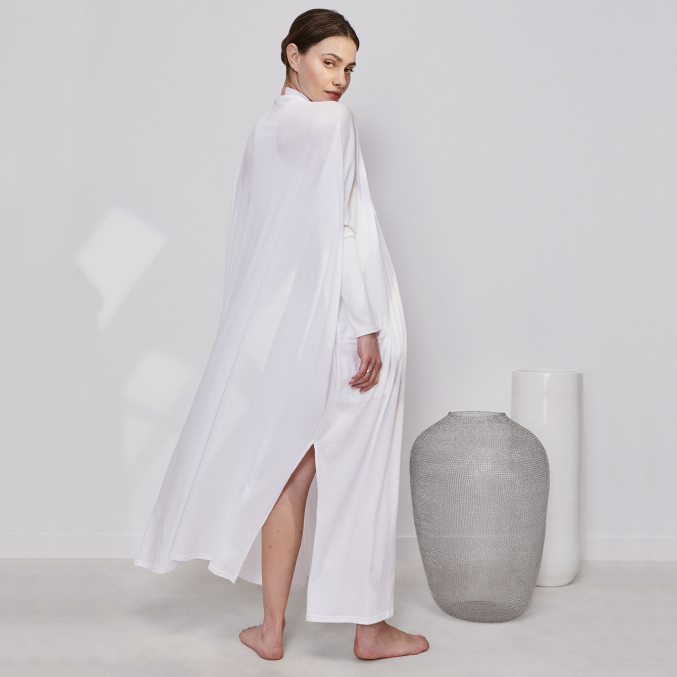 Lunya Sleepwear Organic Pima Long Cardigan - #Sincere White