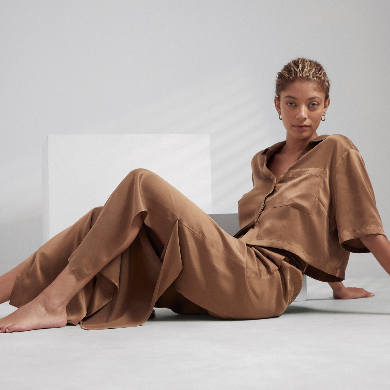 Lunya Washable Silk High Rise Pant Set - #Lush Caramel