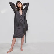 Lunya Sleepwear Washable Silk Robe - #Meditative Grey