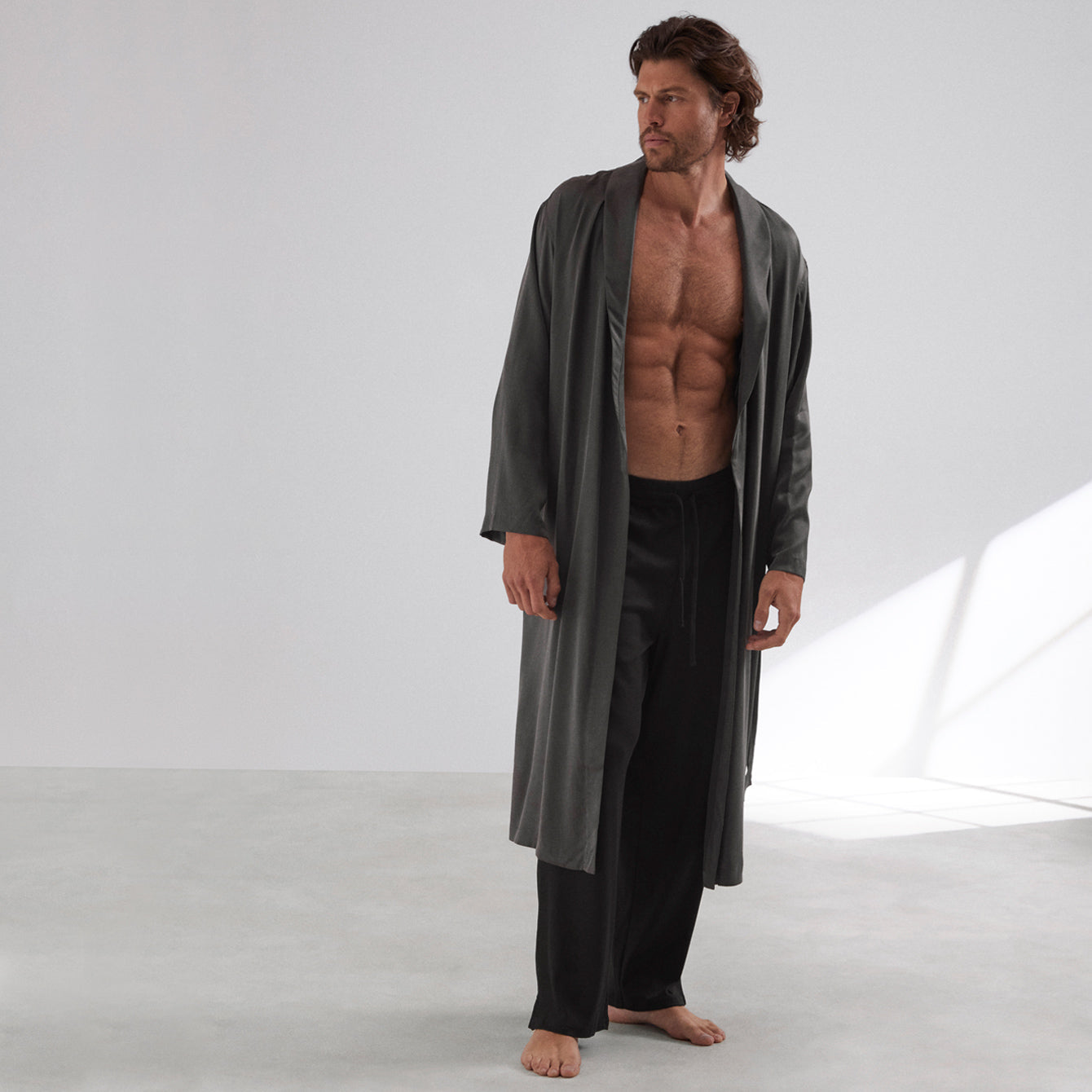 Men's Washable Silk Robe - #Meditative Grey