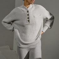 Lunya Pajamas Cozy Cotton Silk Pocket Henley - #Mellow Grey Heather