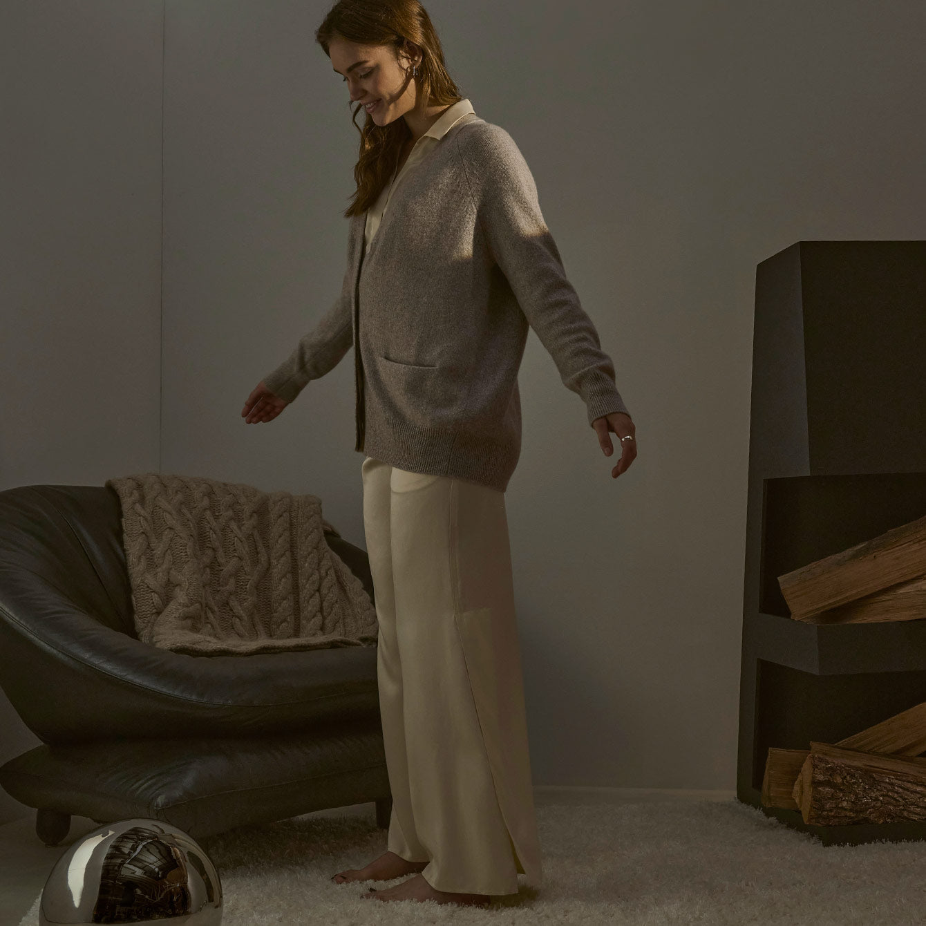 Lunya Pajamas Cashmere Button Front Cardigan - #Ceres Tan Marl