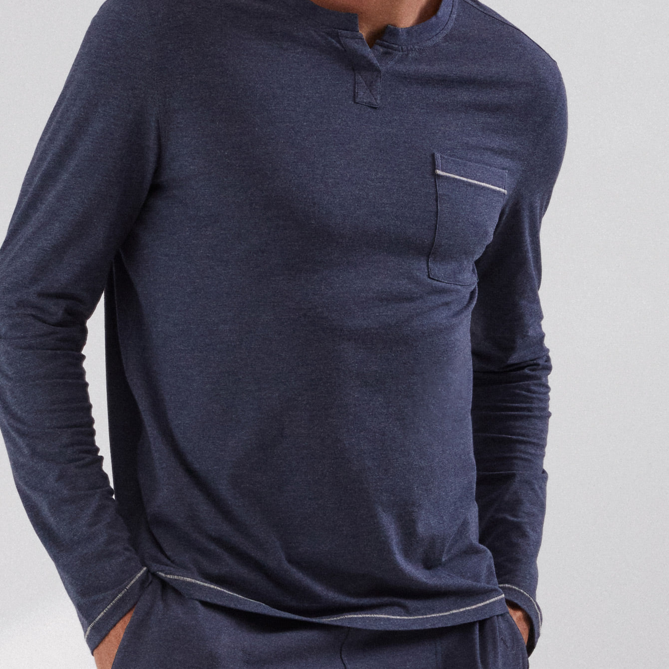 Lahgo Restore Long Sleeve Henley - #Deep Blue Heather
