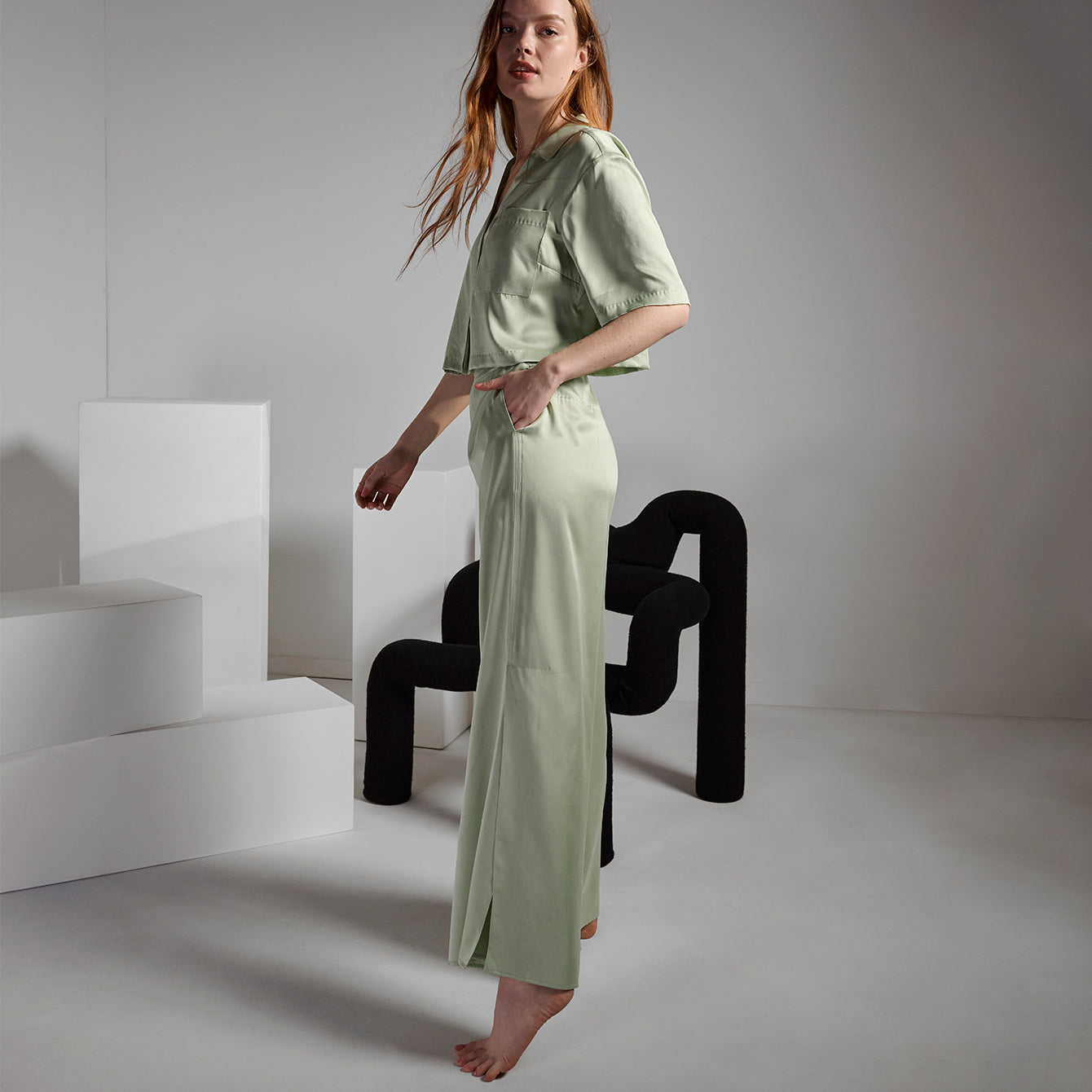 Lunya Washable Silk High Rise Pant Set - #Ethereal Green