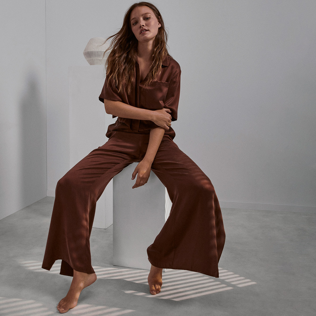 Lunya Washable Silk High Rise Pant Set - #Ground Cinnamon