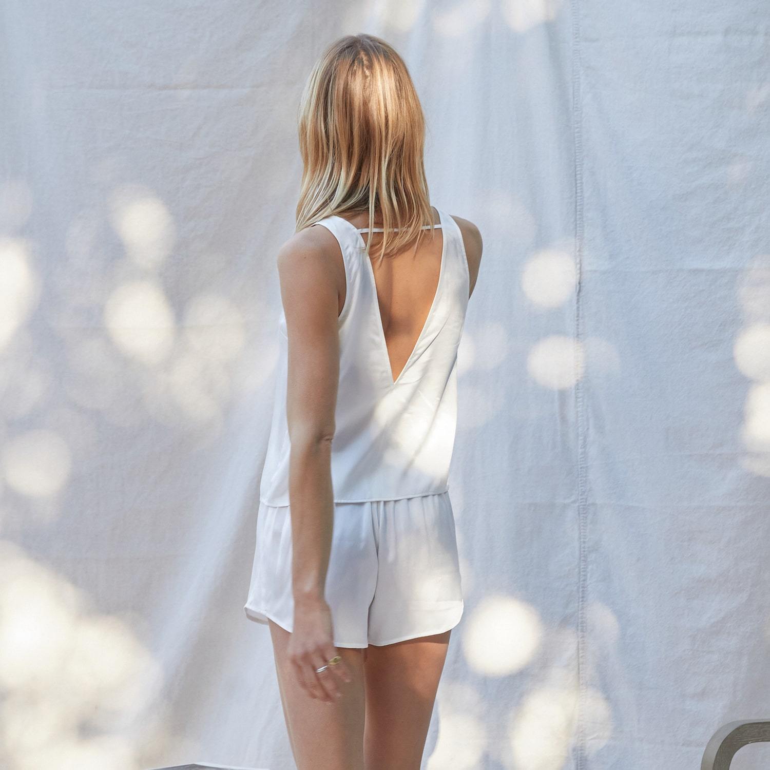 Lunya Sleepwear Washable Silk Tank Set - #Tranquil White