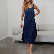 Lunya Pajamas Washable Silk Tulip Dress - #Deep Blue