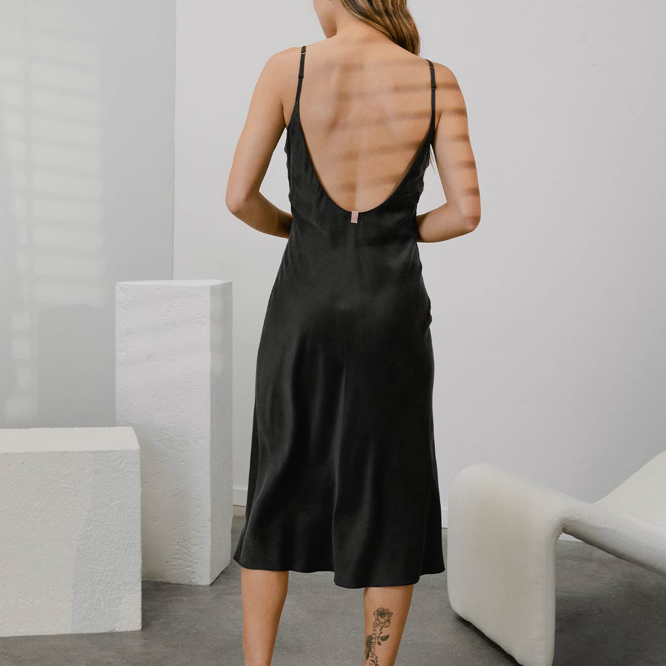 Lunya Pajama Washable Silk Bias Slip Dress - #Immersed Black
