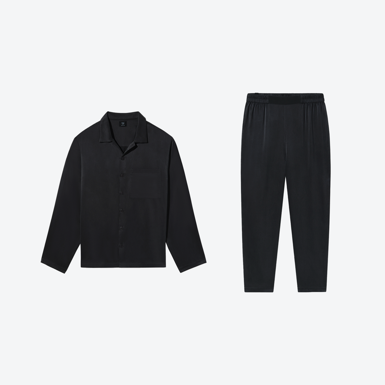 Lahgo Sleepwear Washable Silk Button Up Set - #Immersed Black