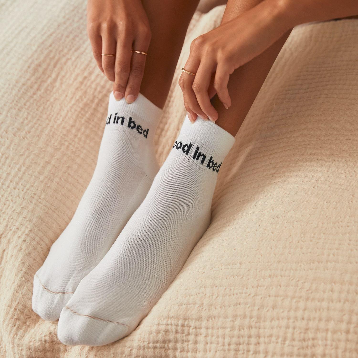 Lunya Pajamas Organic Cotton Socks - #Sincere White/Immersed Black